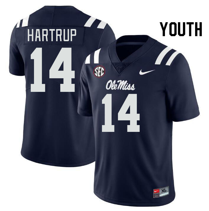 Youth #14 Izaiah Hartrup Ole Miss Rebels College Football Jerseys Stitched-Navy